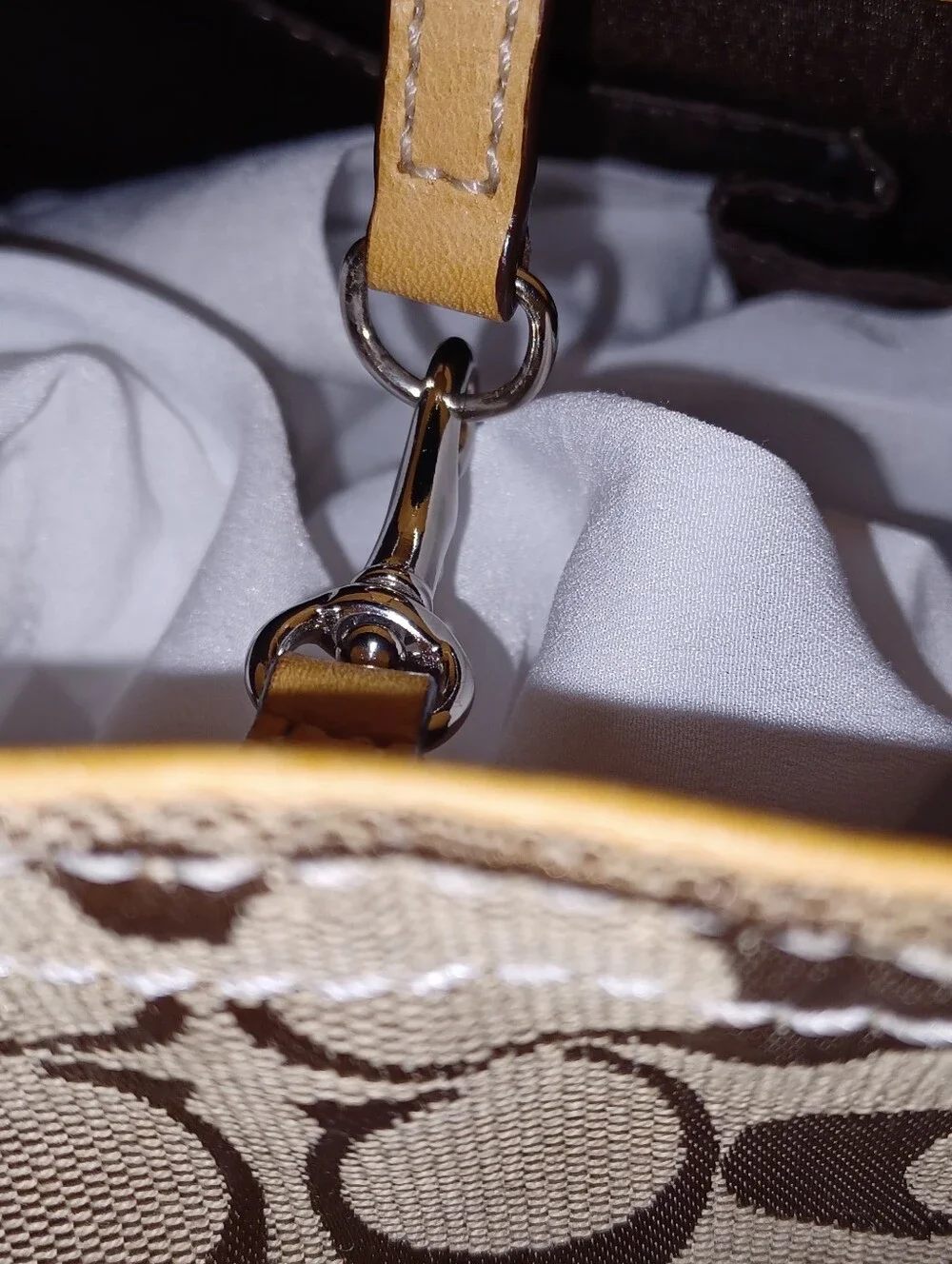 Coach Beige Signature Canvas Hobo with Cream Leather Trim